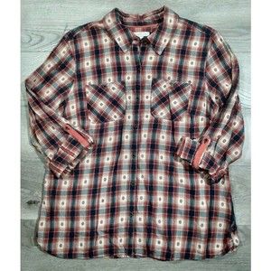 CB Established 1962 Roll Tab Sleeve Button Up Plaid Shirt Womens Petite XL